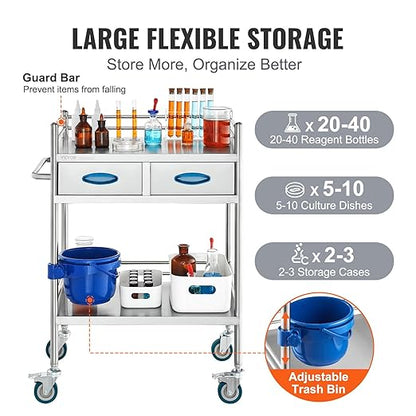 VEVOR Lab Serving Cart Utility Cart Stainless Steel Medical Cart - Image 5