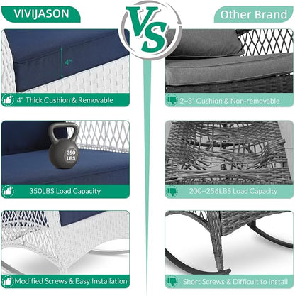 VIVIJASON 2 Piece Patio Wicker Rattan Rocker Chair, Outdoor Rattan Rocker Chair - Image 5