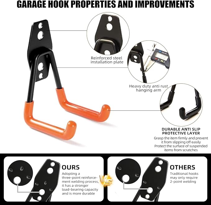Garage Hooks, 4 Pack 7.7inch Large Square Wall Hooks - Image 5