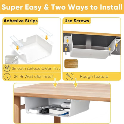 2 Pack Under Desk Hanging Shelf Drawer Organizer, Attachable Plastic Hidden - Image 5