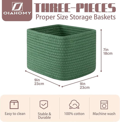 OIAHOMY 9”x9”x7” Storage Cubes, Cotton Rope Woven Baskets - Image 2