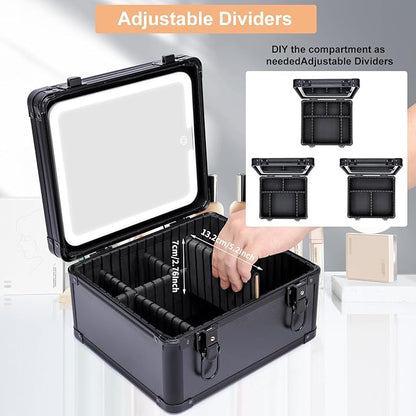 Makeup Box with Led Mirror, Travel Train Hard Case with Rechargeable Lighted - Image 4
