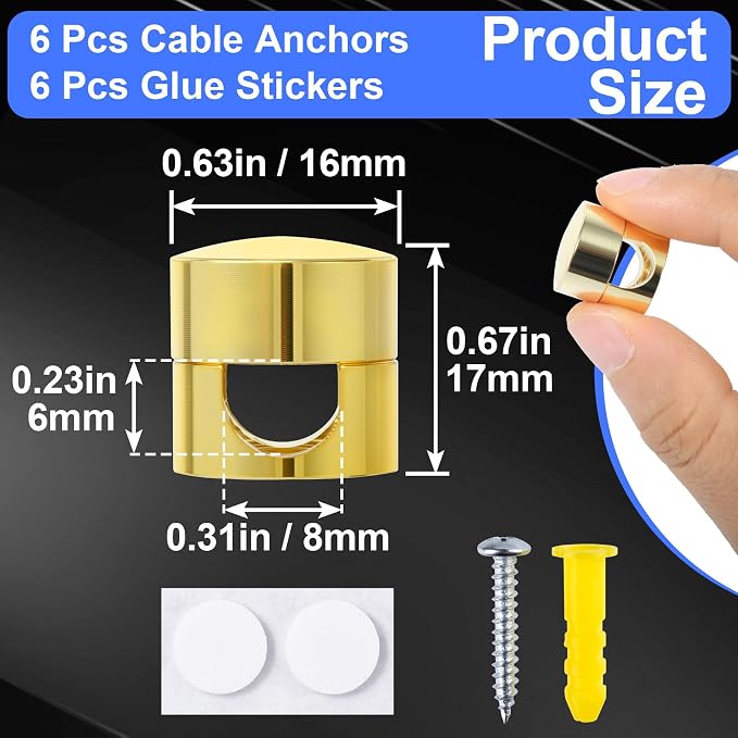 6 Sets Charger Holders for Cords, Adhesive Metal Cord Clips, Cable Management - Image 2
