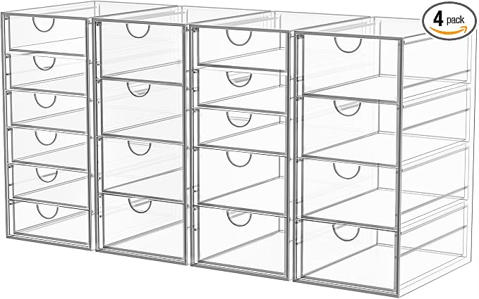 Acrylic Makeup Organizer with 19 Drawers, 4 Pack Clear Storage Drawers by YFXCVSL