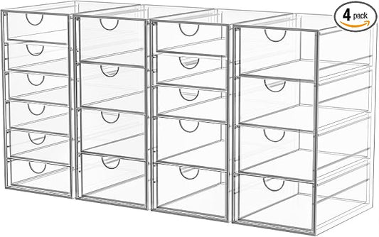 Acrylic Makeup Organizer with 19 Drawers, 4 Pack Clear Storage Drawers by YFXCVSL