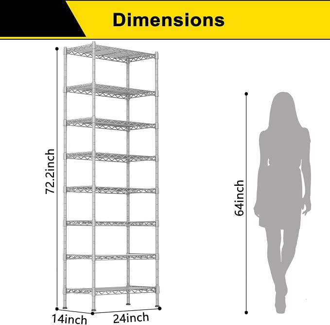 GIOTORENT 8-Wire Garage Shelving Storage Shelves, Kitchen Storage Adjustable - Image 3