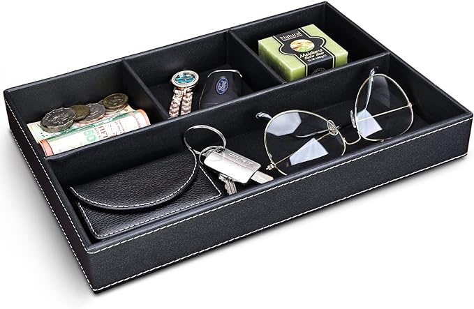 GORESE Faux Leather Valet Tray for Men, Stackable Jewelry Trays Drawer by GORESE