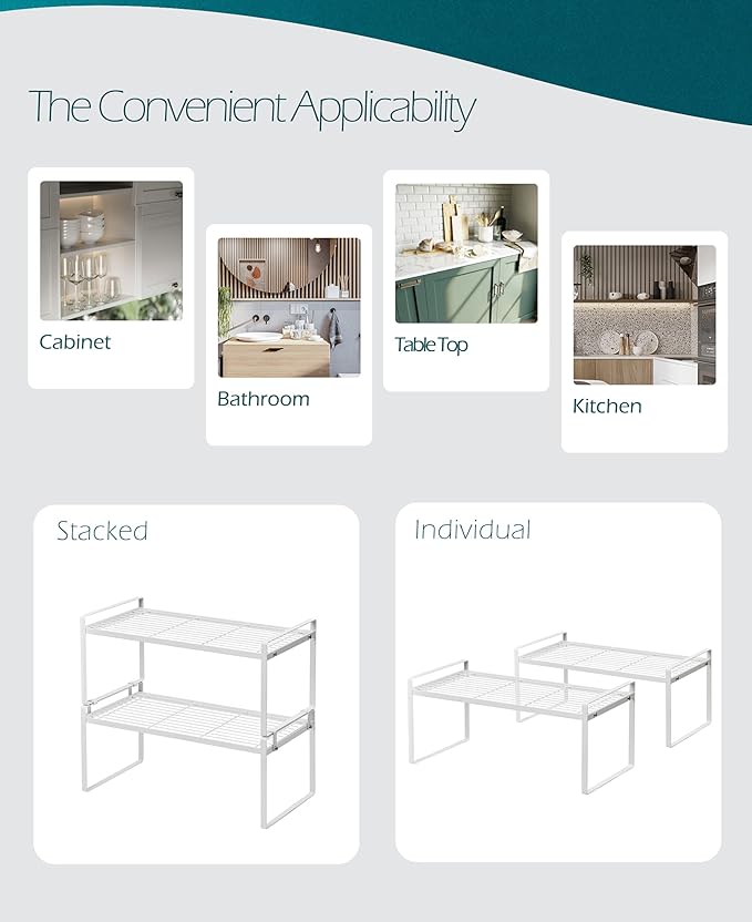 2Pack Cabinet Shelf Organizer Storage Rack Space Saving - Image 4