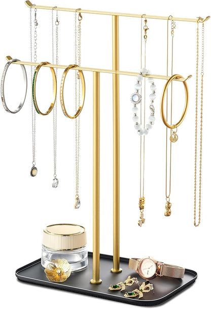 pickpiff Necklace Holder Jewelry Organizer Stand – 2‑Tier T‑Bar Jewelry Display by pickpiff