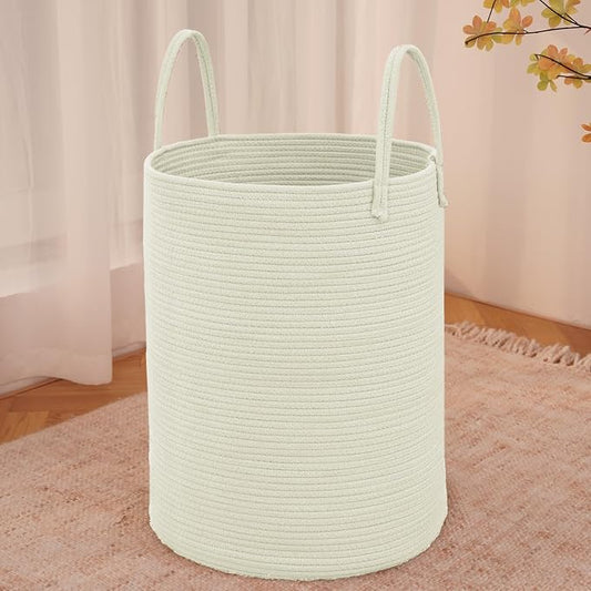 Large Woven Laundry Basket Hamper, 100L Cotton Rope Storage Bin by JMvicyroam