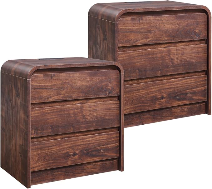 25" Tall Modern Nightstand Set of 2, 23.6" Wide Wood Bedside Table by AITJUNZ