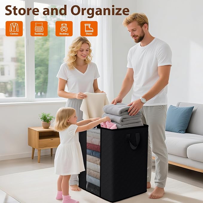 SpaceWhisper 8 Pack 100L Clothes Storage, Foldable Thick Fabric Blanket Storage - Image 4