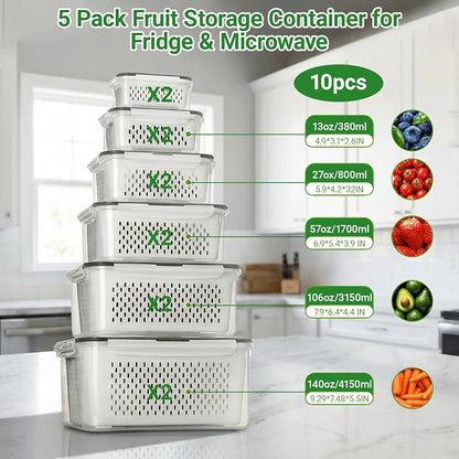 5 PCS Fruit Storage Containers for Fridge, Leakproof Produce Containers for - Image 2