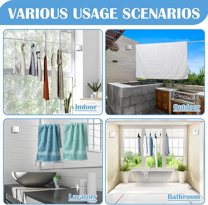 Retractable Clothesline Indoor, Non-Sagging Outdoor Clothes Line Retracting - Image 6