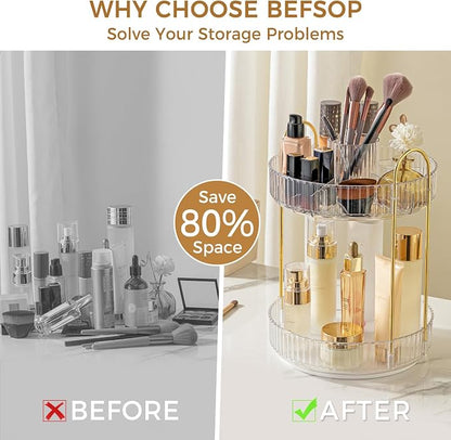 360° Rotating Makeup Organizer, Upgraded 2 Tier Skincare Perfume Organizers - Image 3