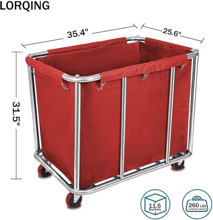 10 Bushels Laundry Cart Commercial/Home, Heavy Duty Large Stainless Steel - Image 5