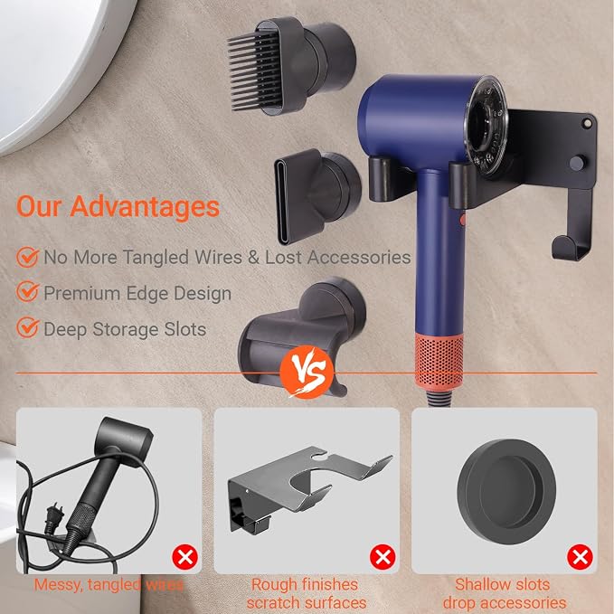 Hair Dryer Holder, Hair Dryer Holder Wall Mounted Self Adhesive Hairdryer - Image 5