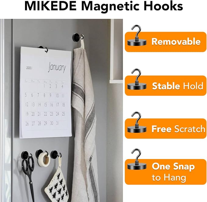 MIKEDE Black Magnetic Hooks Heavy Duty, 170LB+ Strong Neodymium Magnets - Image 2