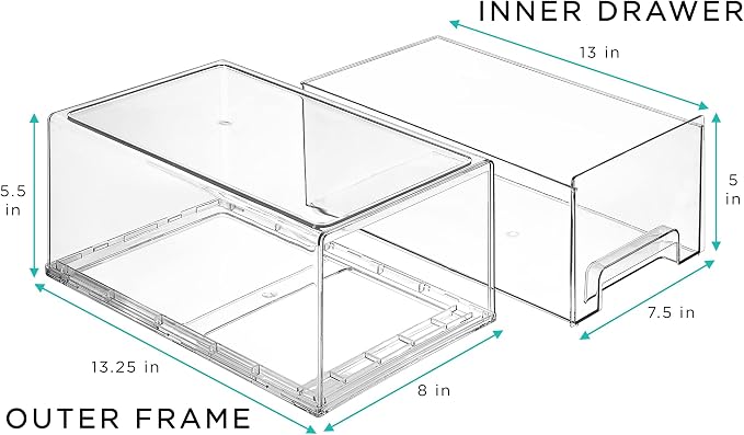 Sorbus Large Clear Stackable Storage Drawers – 2-Pack Plastic Organizer Bins - Image 3