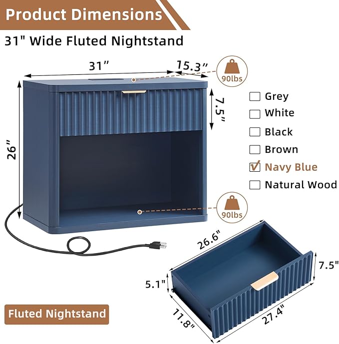 LEYAOYAO 31" Wide Fluted Nightstand Set of 2 - Image 2