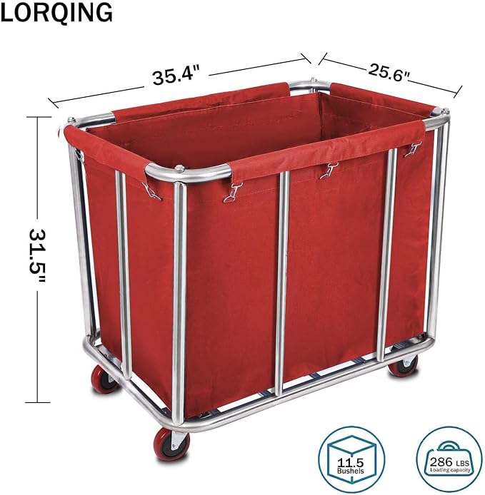 12 Bushels Laundry Cart for Commercial/Home, Heavy Duty Large Stainless Steel - Image 2