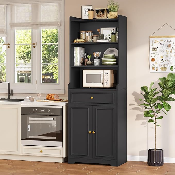 DICTAC Bookcase Set of 2 with Drawer and Doors 73.23''Tall Bookshelf with - Image 5
