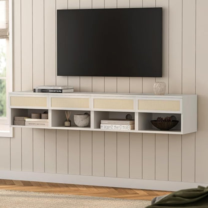 Rattan Floating Nightstands Set of 2, Wall Mounted End Table - Image 7