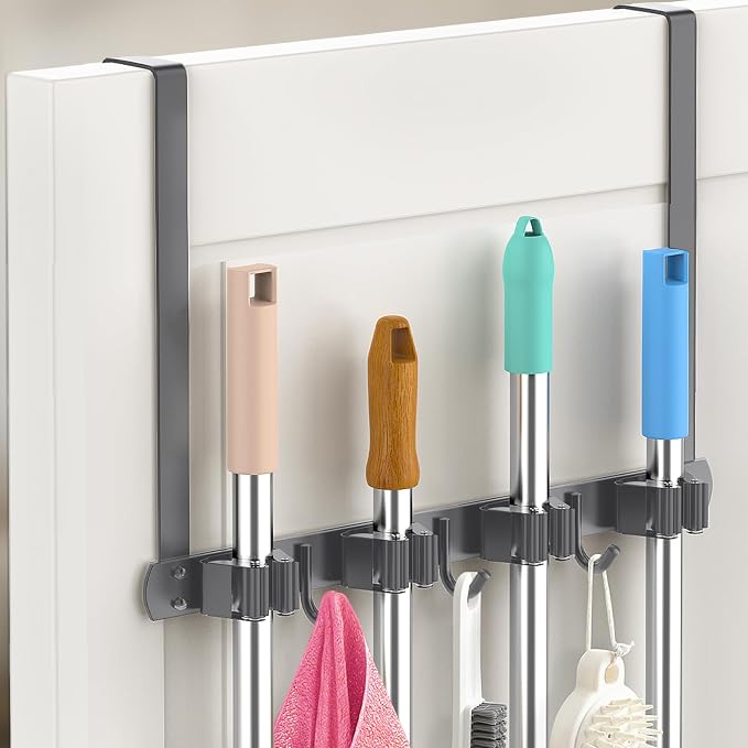 Broom Holder Over The Door-304 Stainless Steel Mop and Broom Holder Wall by PrimZooty