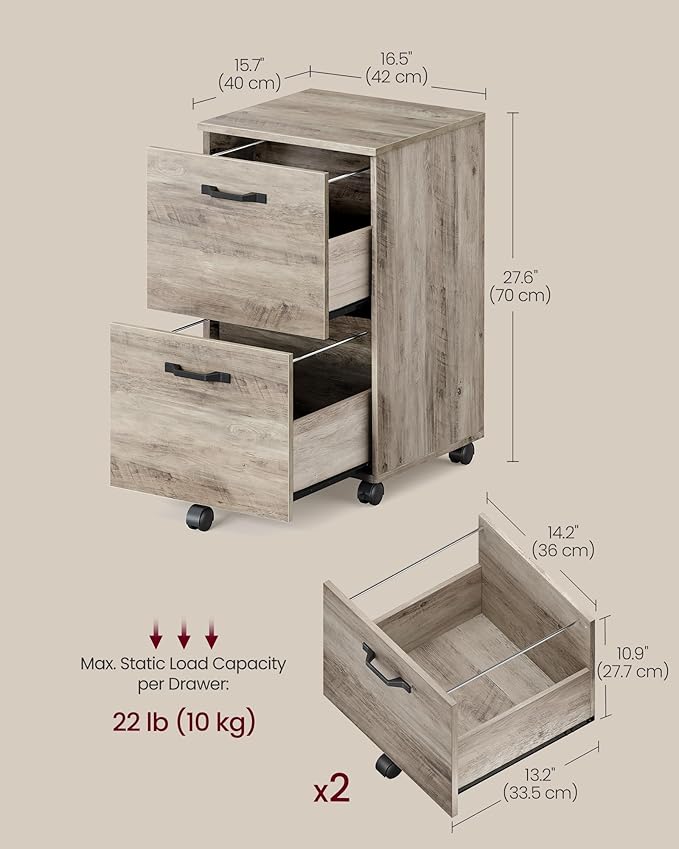 VASAGLE 2-Drawer File Cabinet, Small Rolling Filing Cabinet - Image 3