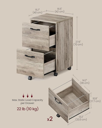 VASAGLE 2-Drawer File Cabinet, Small Rolling Filing Cabinet - Image 3