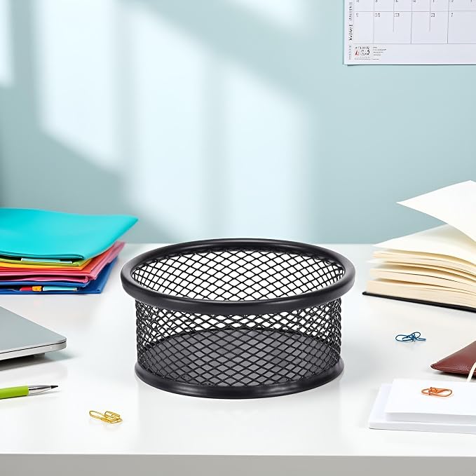 1Pc Black Metal Paper Clip Holder Mesh Paperclip Bowl Binder Clip Dispenser - Image 3