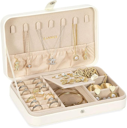 LANDICI Small Jewelry Box for Women Girls, PU Leather Travel Jewelry Case by LANDICI