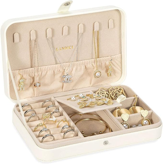 LANDICI Small Jewelry Box for Women Girls, PU Leather Travel Jewelry Case by LANDICI