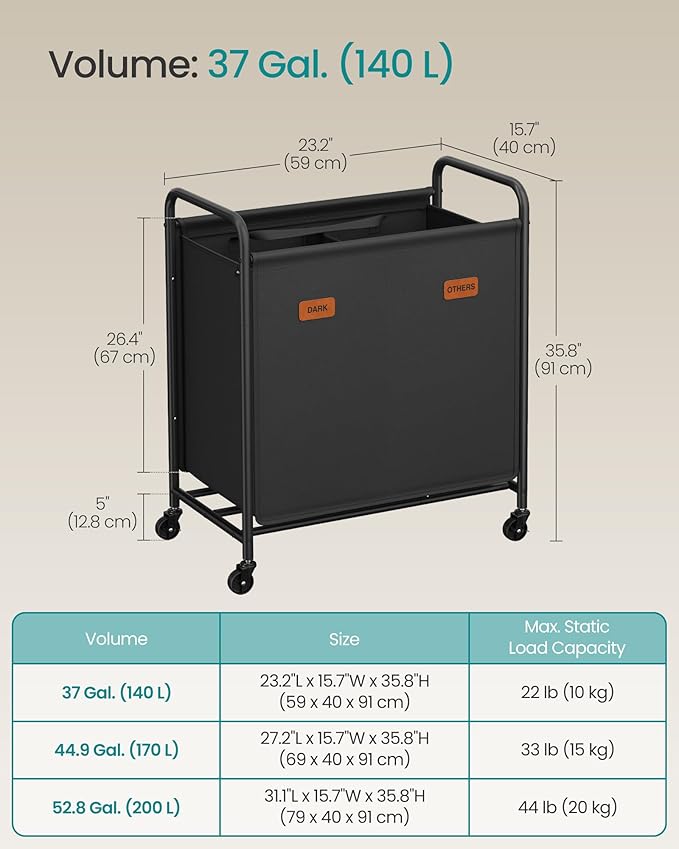 SONGMICS 2-Section Laundry Sorter, Laundry Hamper - Image 6