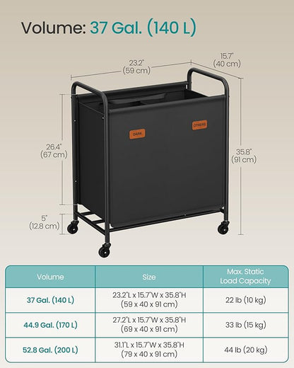 SONGMICS 2-Section Laundry Sorter, Laundry Hamper - Image 6