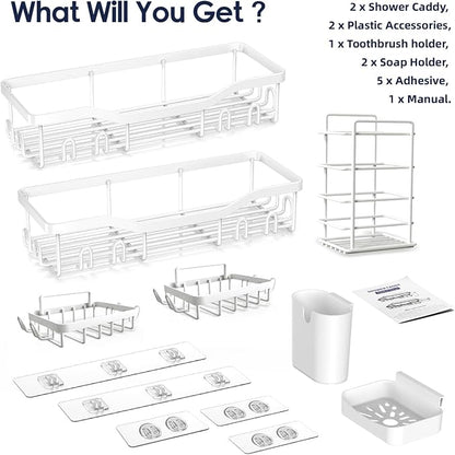 Shower Caddy Adhesive Shower Organizer 7-Pack, Rustproof Stainless Steel - Image 7