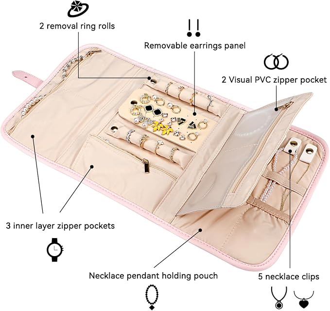 Voova Travel Jewelry Holder Organizer Case, Large Jewelry Storage Bag - Image 2
