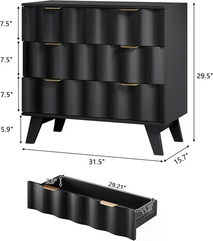 3 Drawer Dresser, Fluted Chest of Drawers - Image 2