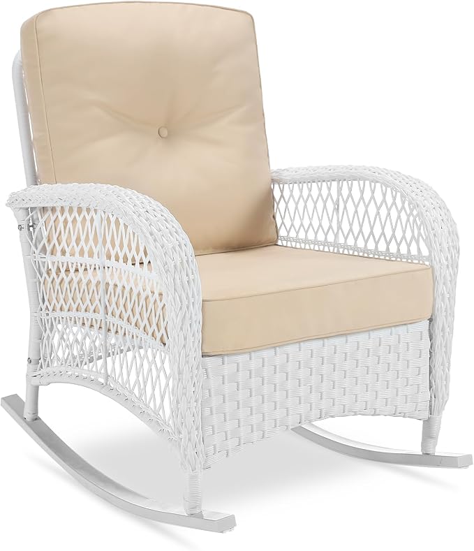 VIVIJASON Outdoor Wicker Rocking Chair, Patio Rattan Rocker Chair by VIVIJASON