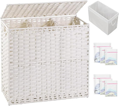 Laundry Hamper with Lid Laundry Basket 132 L Wicker Clothes Hamper, Handwoven by SETVSON