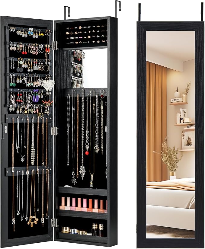 COSTWAY Full Length Mirror Jewelry Cabinet, Wall Door Mounted Jewelry Organizer by COSTWAY
