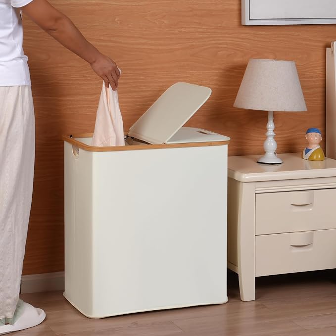 efluky Laundry Hamper with Lid, Double Laundry Hamper with 2 Removable Bags - Image 2