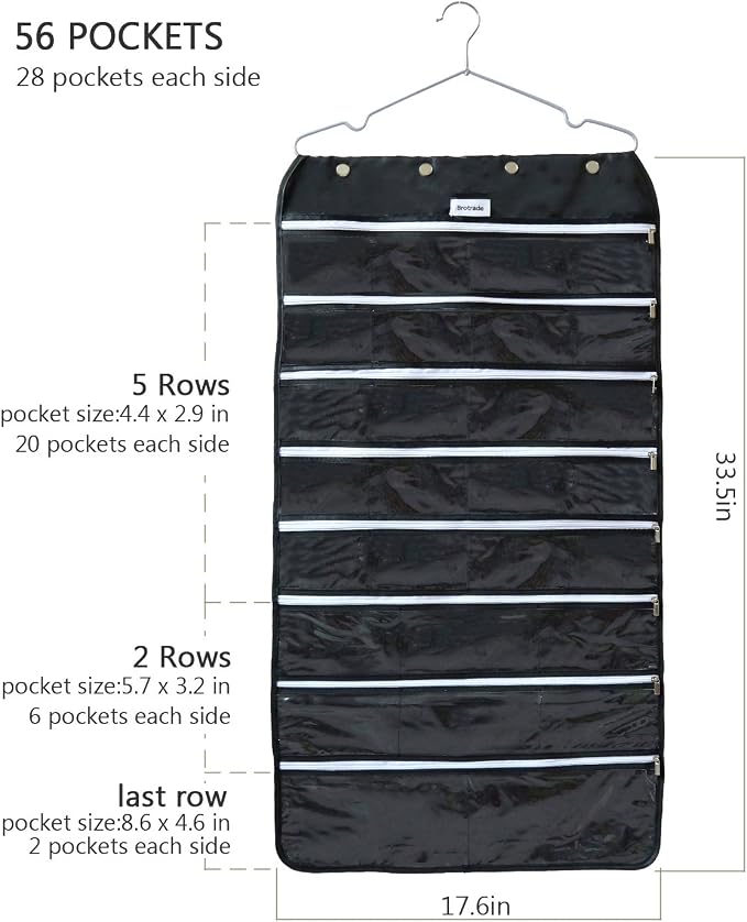 BB Brotrade Hanging Jewelry Organizer, Accessories Organizer, 56 Zipper Pocket - Image 3