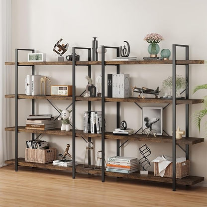 Bookshelf Set, Heavy Duty 4-Tier Industrial Bookcase, 120lbs Shelf Capacity by OtterOasis