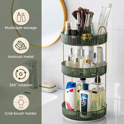 360° Rotating Makeup Organizer, Upgraded 3 Tier Skincare Perfume Organizers - Image 5