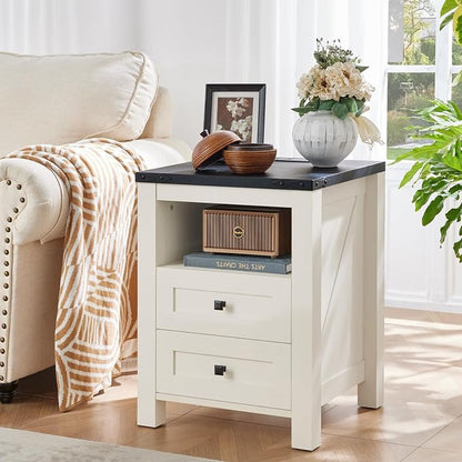Night Stands with Charging Station Set of 2, Farmhouse Nightstand, Bed Side - Image 2