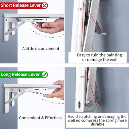 YUMORE Folding Shelf Brackets 16 Inch, Max Load: 330lb Heavy Duty Stainless - Image 7