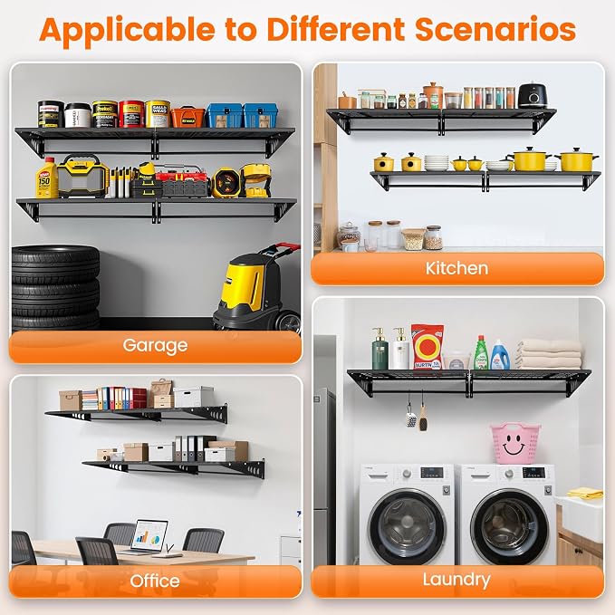 Garage Shelving 2x3ft 4-Pack, Garage Storage Rack 24"x36" Metal Shelves Black - Image 9