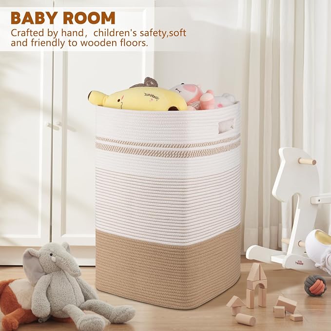 Laundry Hamper, Large Woven Rope Tall Laundry Basket - Image 3