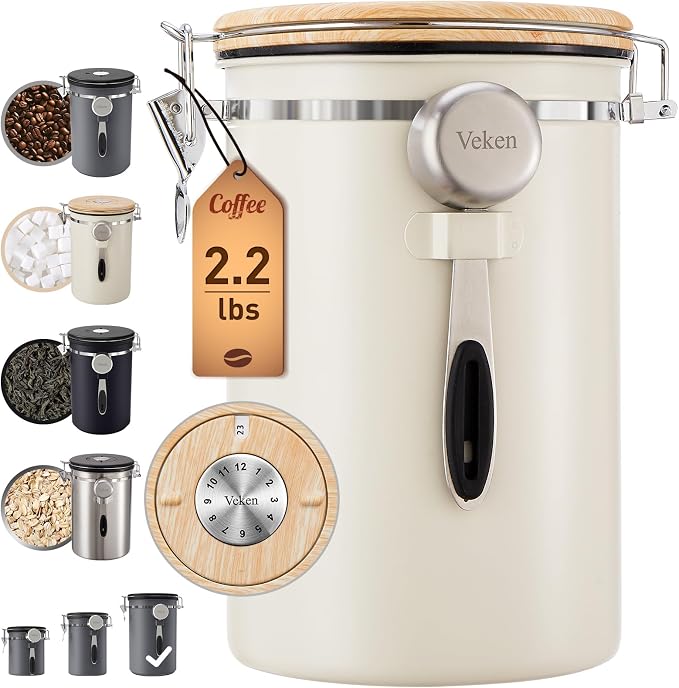 Veken Coffee Canister, 39OZ Large, Airtight Stainless Steel Food Storage by Veken